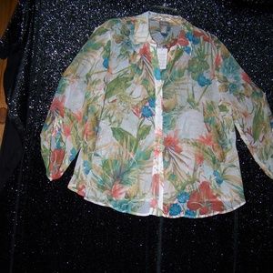 Chico Sheer Summer Floral Print Blouse, NWT, Size